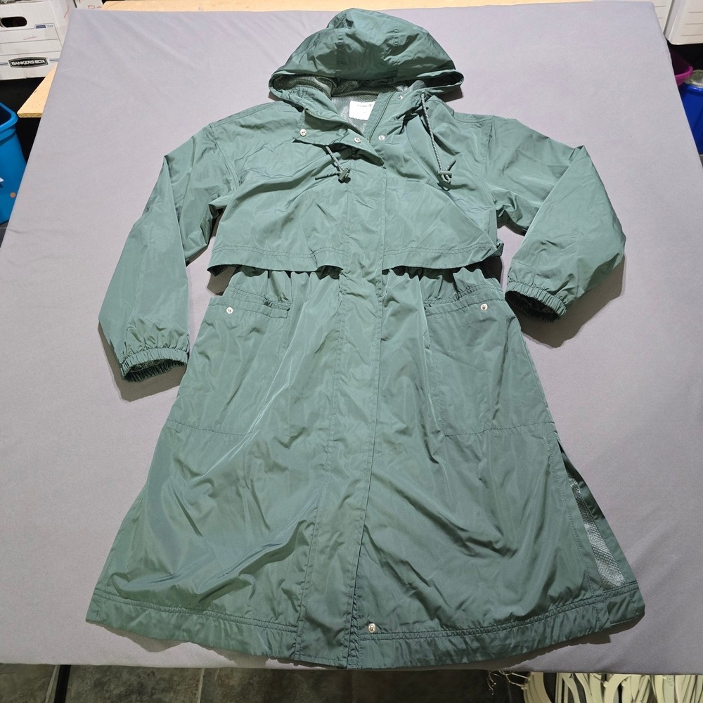 Old Navy Active Rain Parka Women XS Green Water Resistant Long Hooded Jacket